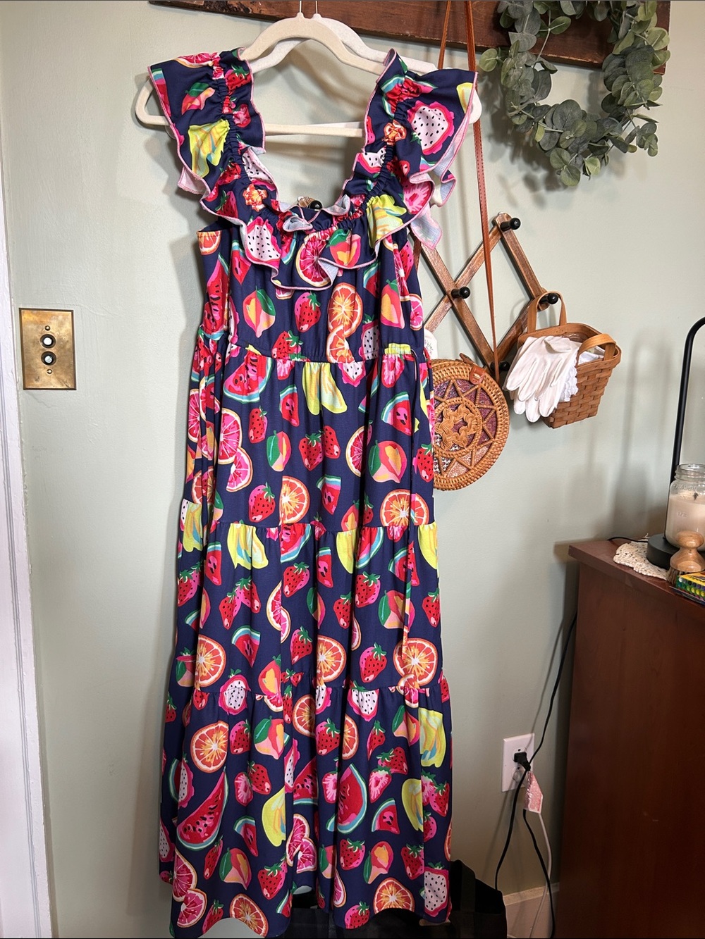 CROSBY by Mollie Burch Navy Maxi Dress with Bright Fruit Print
